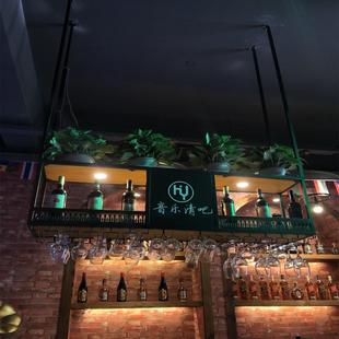 酒柜酒吧吊柜 L^吧台吊架高脚杯倒挂架酒杯架铁艺悬挂酒架餐厅吊式