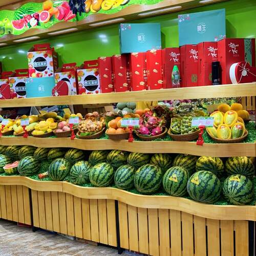 生鲜超市中岛柜阶梯架水果货架水果店实木展示架收银台商用