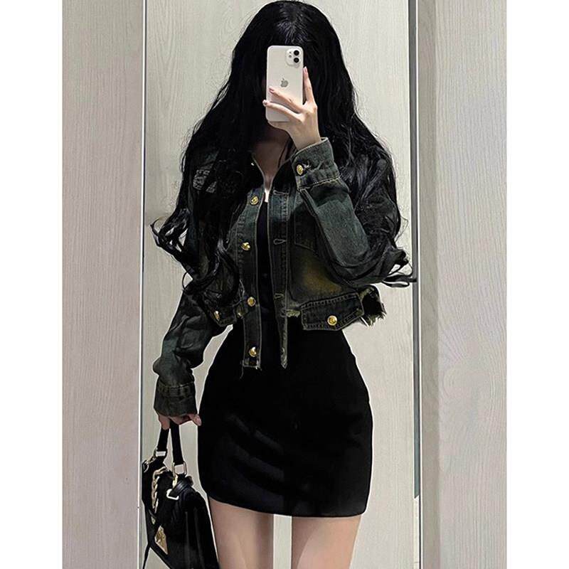 日系高级感小个子复古短款牛仔外套女早春秋新款美式百搭夹克上衣