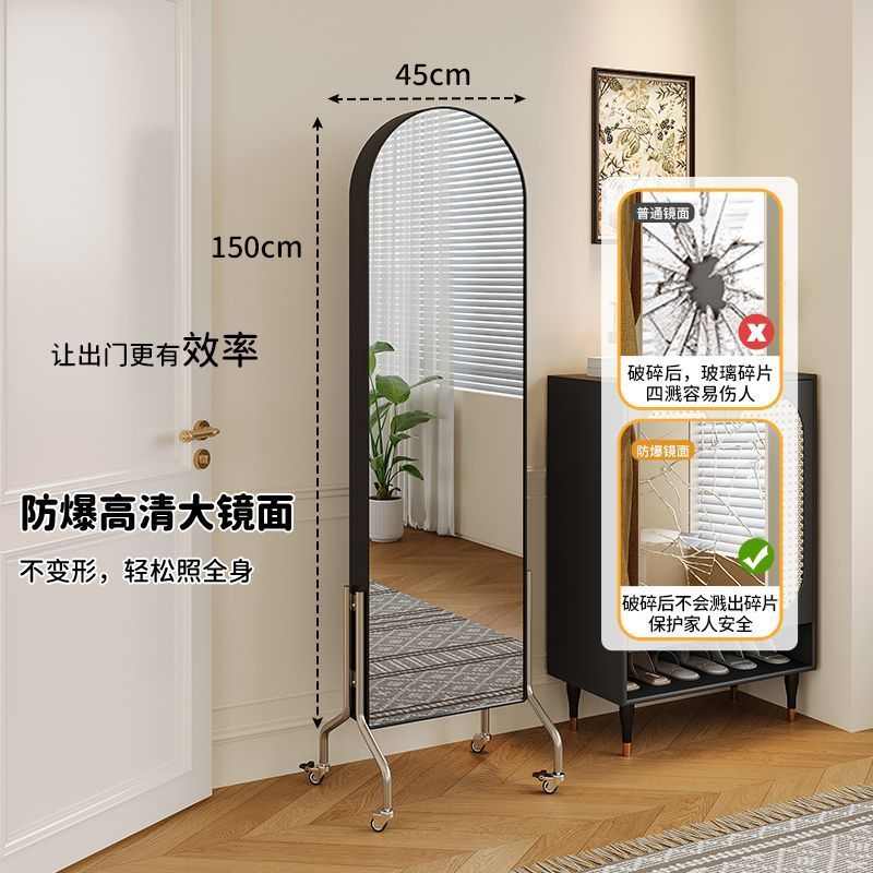 可移动中古风收纳杂志架全身镜落地书报展示置物架旋转穿衣镜