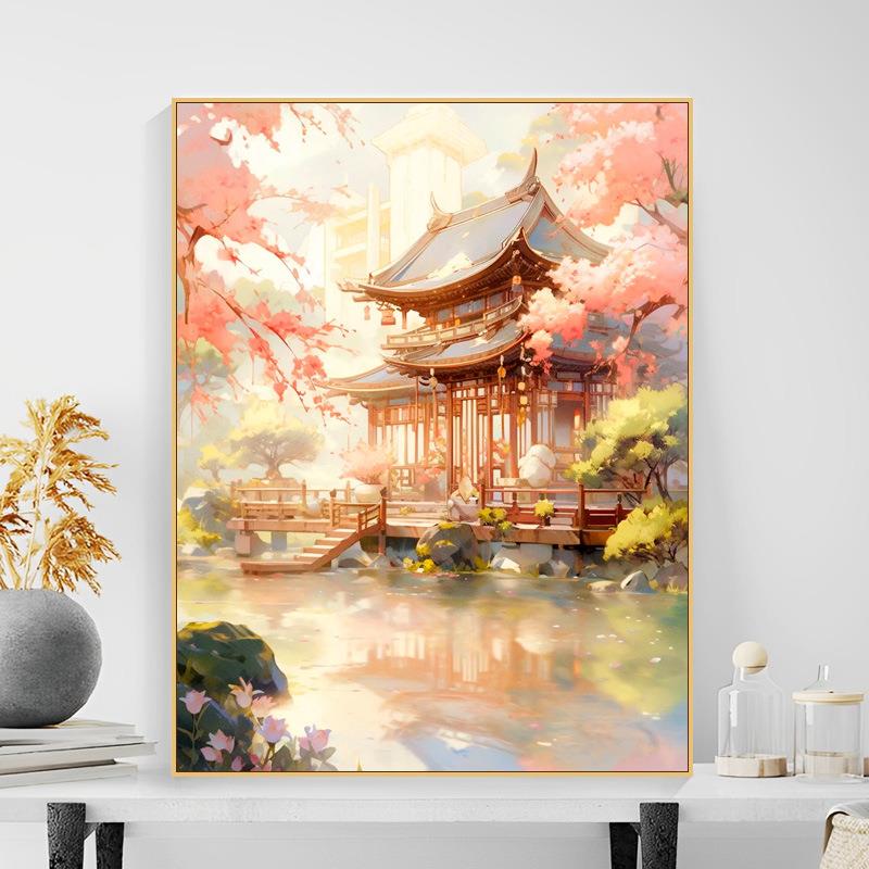 厂家直供【子艺】diy数字油画鸟语林手工填色国风风景装饰油彩画