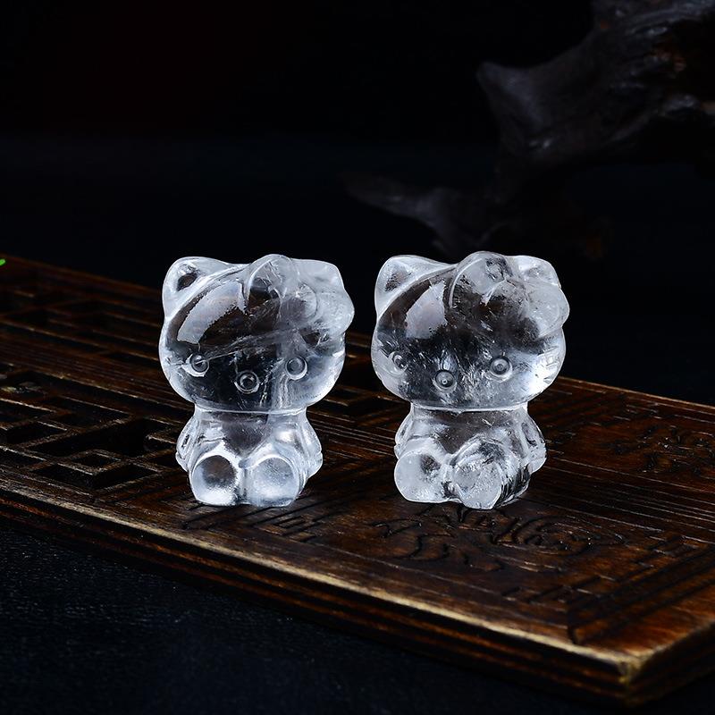 天然白水晶kitty猫摆件原石雕刻小猫家居办公桌面装饰品摆设