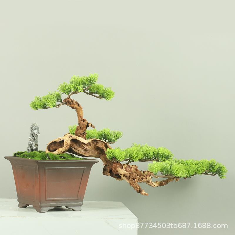 新中式仿真迎客松假树盆景客厅办公室茶桌玄关装饰摆件家居饰品