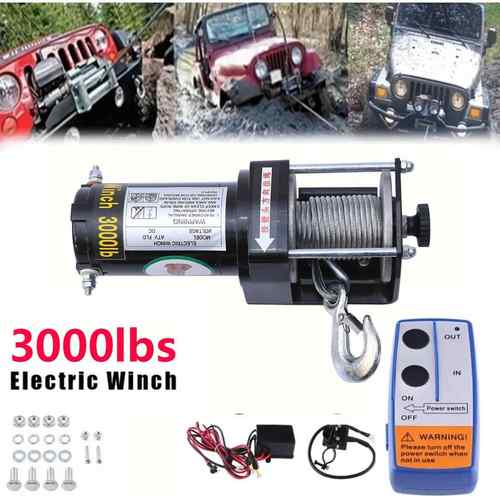 厂家直销12V24V3000磅沙滩车电动绞盘直流电绞盘钢丝绳电动绞盘