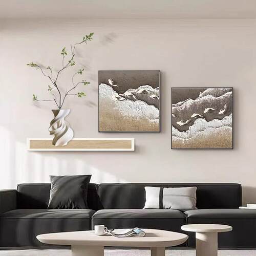 现代简约客厅挂画背有靠山电视沙发背景墙面装饰画高级感饭厅壁画
