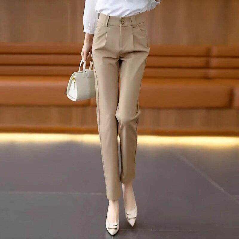 卡其色西装裤子女直筒夏季薄2025新款高腰宽松哈伦小个子休闲女裤
