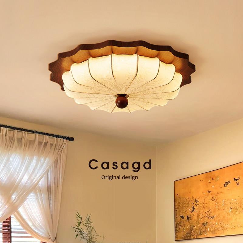 法式中古风布艺卧室吸顶灯美式复古胡桃木纹高级氛围感书房灯casa