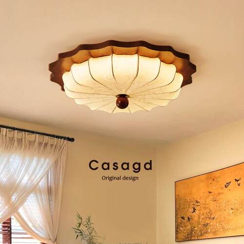 法式中古风布艺卧室吸顶灯美式复古胡桃木纹高级氛围感书房灯casa