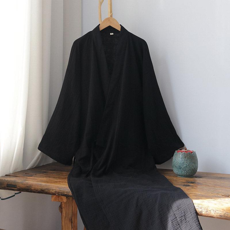 包邮ANY纯棉长汉服家居服长袍大尺码中国风男睡衣版双层纱布浴袍