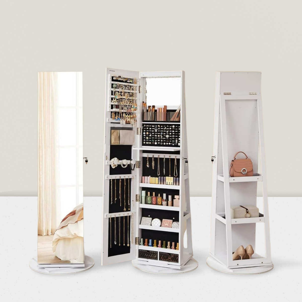 带灯落地镜出口穿衣镜收纳全身镜子壁挂多功能家用首饰卧室镜柜门,家装主材,浴室镜,淘宝优惠券,粉丝福利购,淘宝优惠卷