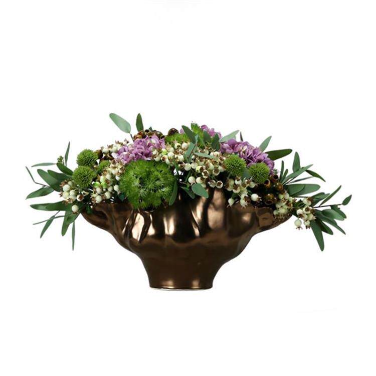 简约树脂仿古铜色小花瓶婚庆家装样品房前台桌面微景观花艺摆件