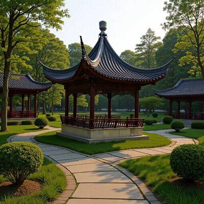 古建凉亭长廊翘角吴王美人靠阙楼水榭亭子六角仿古建筑飞檐新中式