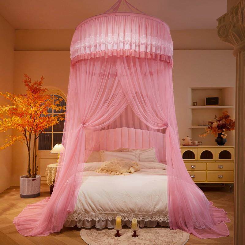 吊顶圆顶蚊帐家用吊挂落地式防蚊卧室公主风免安装免打孔纹帐