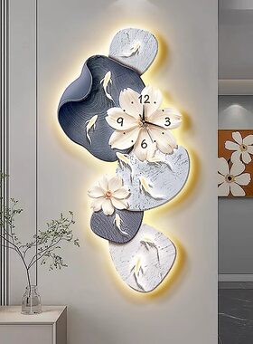 背景墙简约鱼图客厅钟表创意挂钟