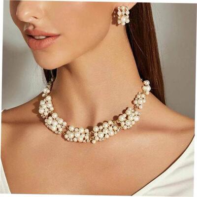 pearl necklaces set earrings jewelry women 珍珠潮女项炼饰品
