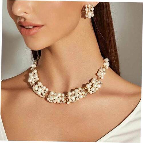 pearl necklaces set earrings jewelry women 珍珠潮女项炼饰品