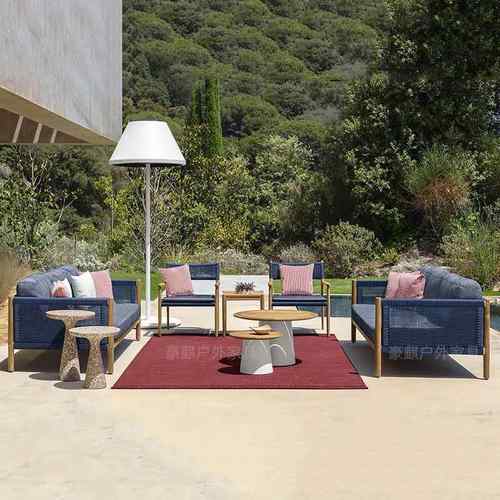 台户26外柚木藤编约发庭院简阳露台花园别墅防水防晒休闲家具沙组