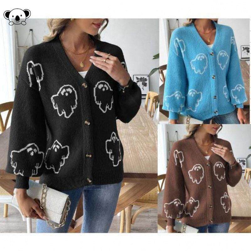 V 97758 Halloween Button-Up Jumper Knitted Fleece针织毛衣