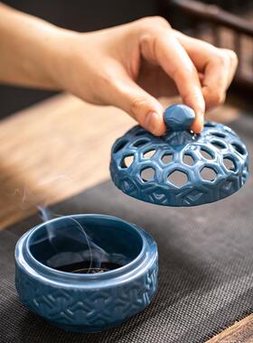 纯手工镂空万字纹仿古陶瓷小盘熏香炉家用室内跨境摆件沉香炉器道