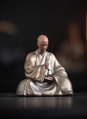 禅意陶瓷小和尚摆件创意客厅茶室茶台茶宠桌面鱼缸造景装饰工艺礼