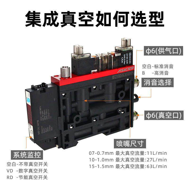 集成式真空发生器一体式MS2ZK2XSK带破坏阀吸破控制小型节能MS210