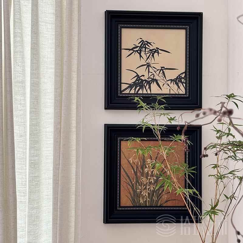 中古装饰画复古客厅餐厅斗柜卧室床头小挂画高级感软装壁画竹子