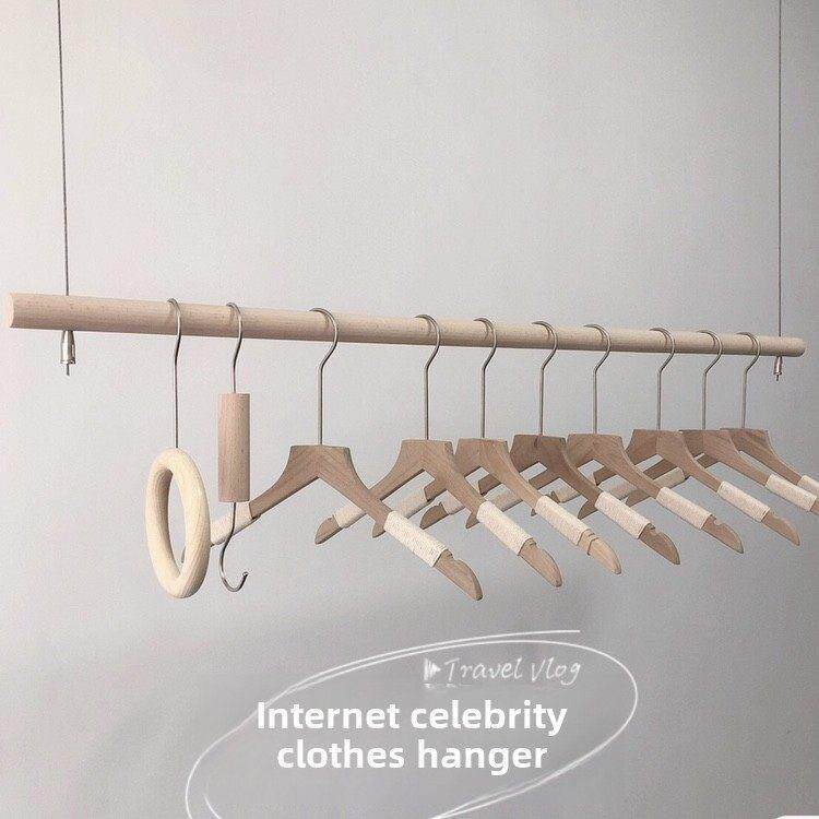 服装店展示架吊顶悬挂衣杆上墙橱窗吊架女装简约衣服架子吊杆实木