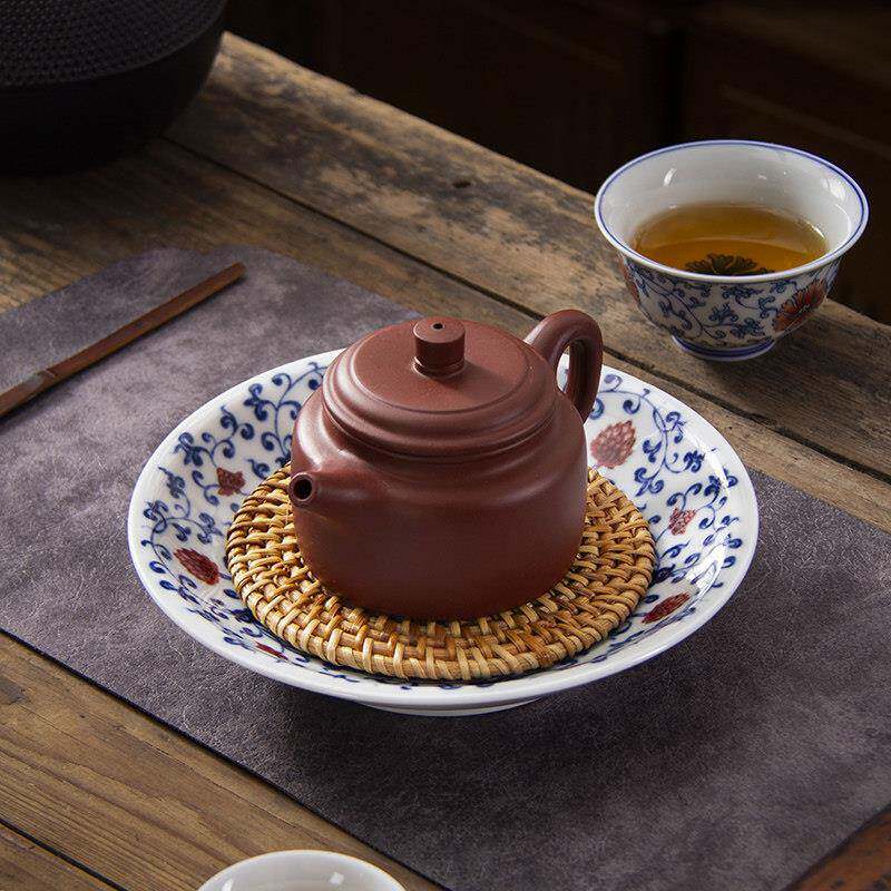 青花瓷壶承景德镇蓄水陶瓷壶托底座藤编养壶垫茶道零配茶具干泡盘