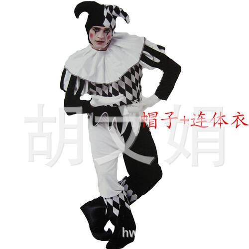 Black White Checkered Clown Jumpsuit with Hat, Adult