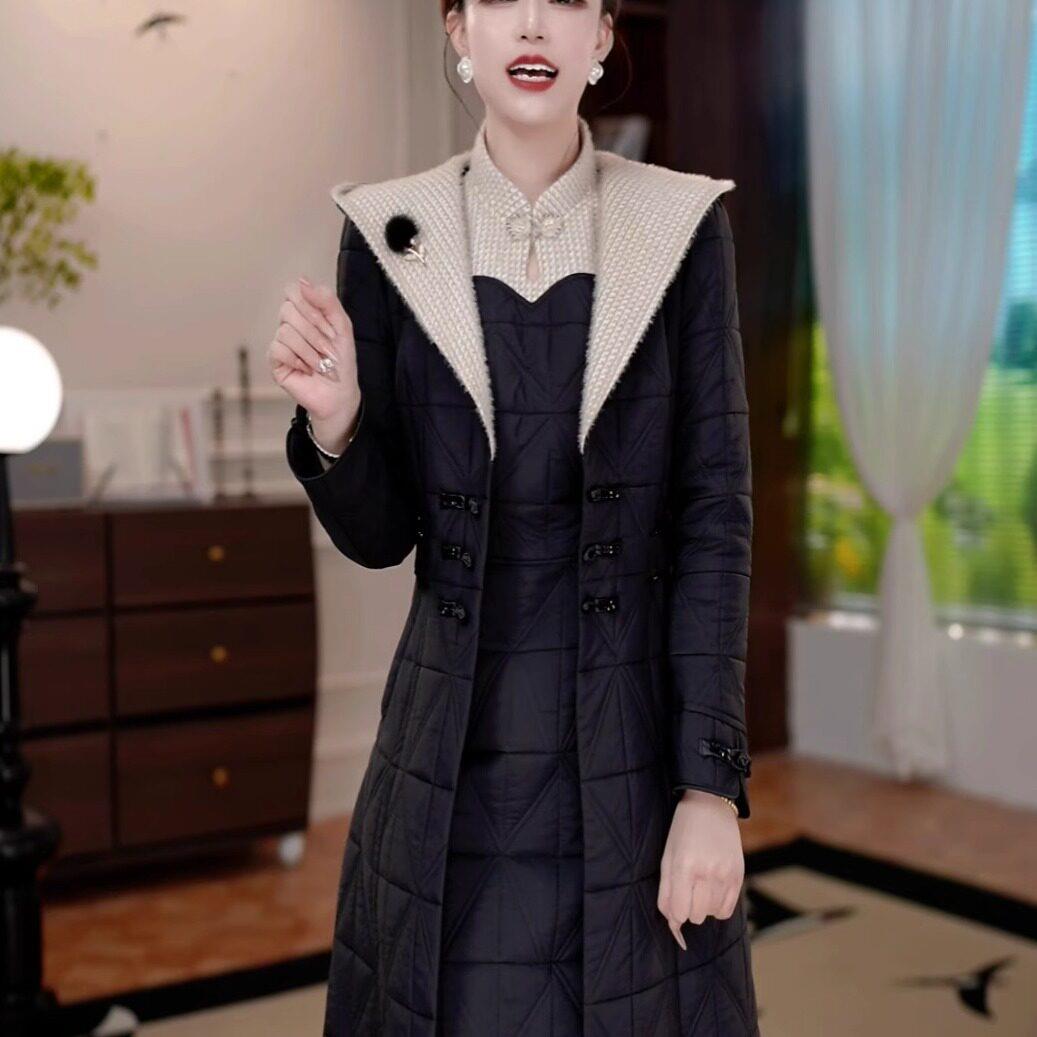 新品新中式气质套装女2026冬季新款妈妈装显瘦遮肉夹棉拼接两件套