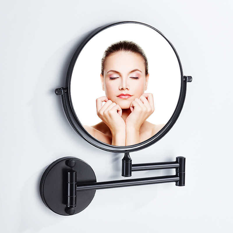 可折叠放大镜镜子美容打孔镜 铝浴室卫生间 卧室伸缩太空化妆镜免