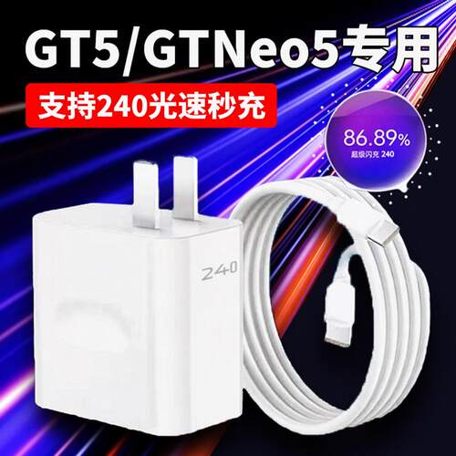 240充电器适用真我GTNeo5充电头240光速秒充Realmegt5闪充头真我GTneo3 5大师探索版快充12A双Typ-c数据线2米