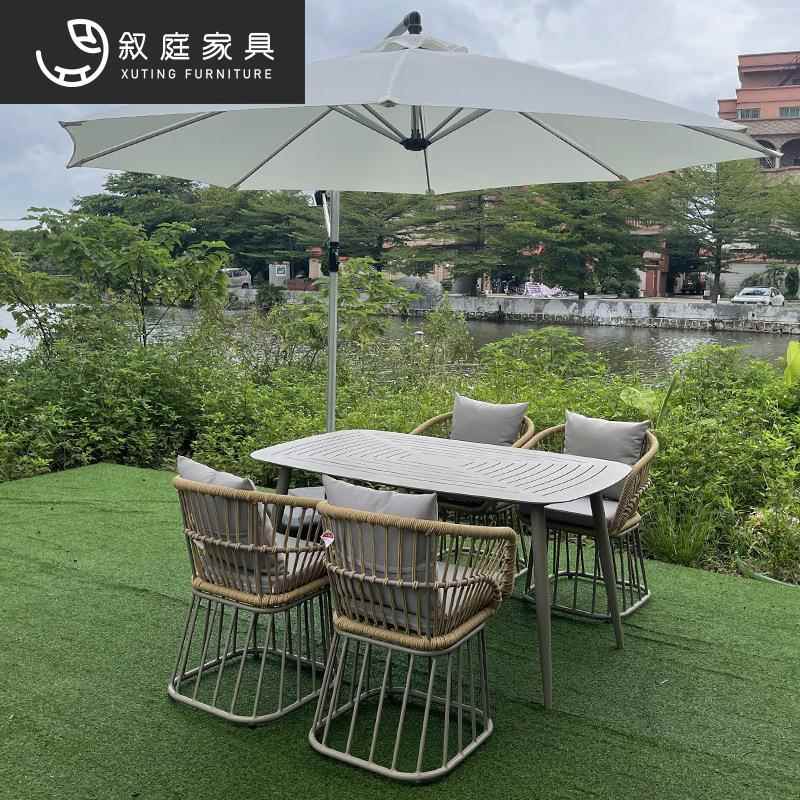 户外编休闲人餐桌园椅子组合家具22-6-21-室外花庭院露藤台防水防