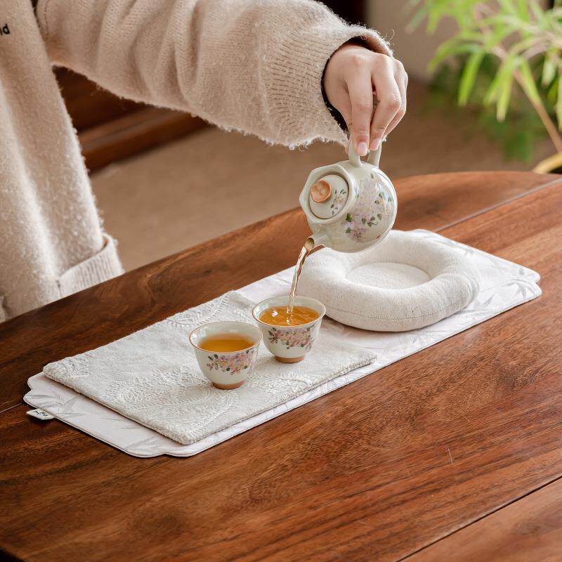织锦缎刺绣飘竹茶席套新中式家用布艺隔热垫壶承垫茶道配件干泡