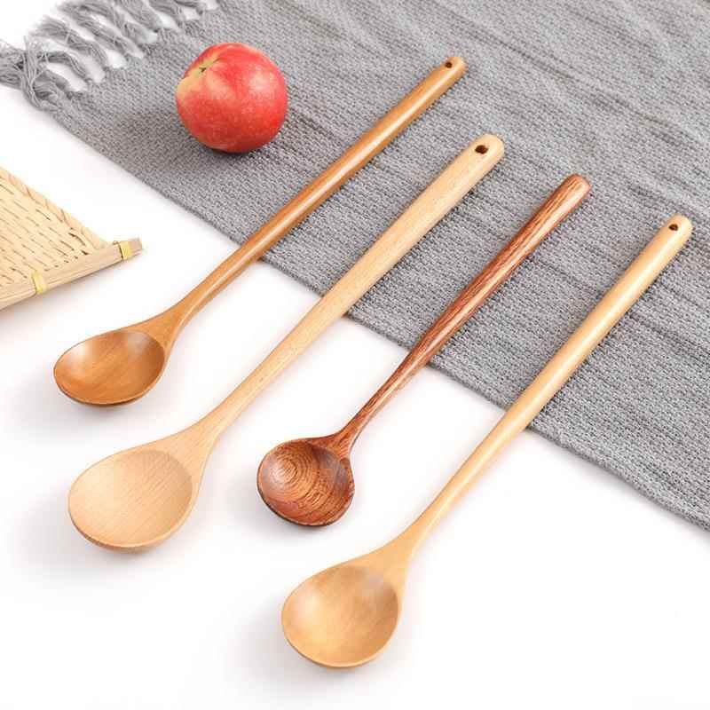 厨房烹饪用具33cm加长手柄汤勺刻字木质料理搅拌勺日韩长柄火锅勺