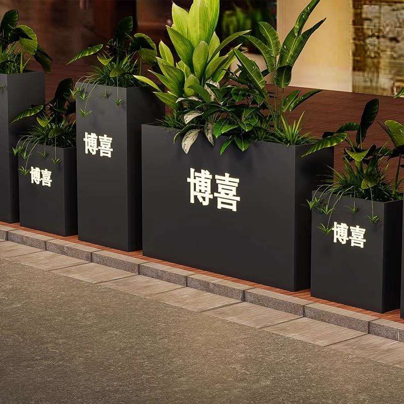 户外花箱LED加灯带发光不锈钢外摆花槽镀锌板隔断围栏花箱