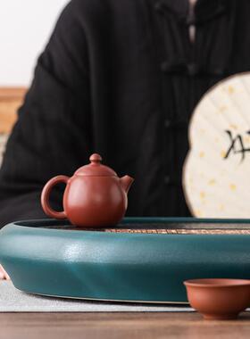 椭圆形托乌金石茶盘家用新排中式轻奢M76467Q5茶陶瓷茶具套装储台