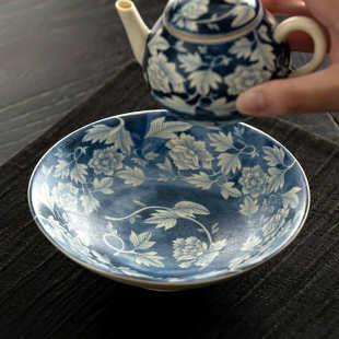 苏打釉元青花国色壶承家用陶瓷功夫茶具覆古茶壶托盘茶托养壶垫