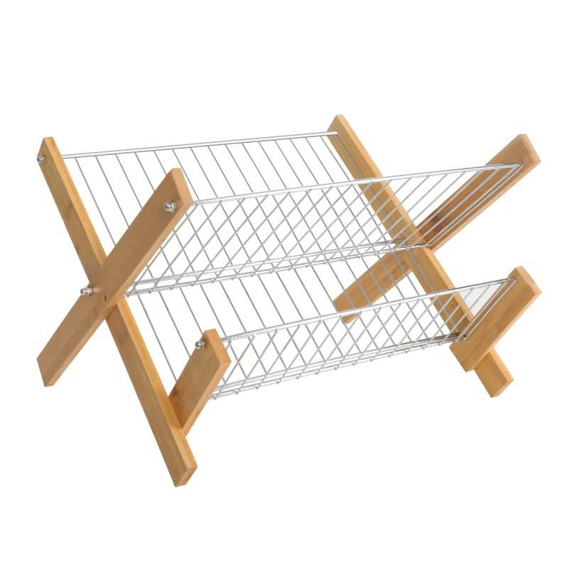 新款竹制折叠碗碟架 厨房沥水置物架 日式竹碳钢家用收纳碗架