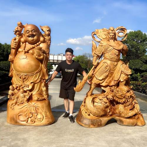 大型实木根雕弥勒佛客厅摆件刻关公招财观音红木办公菩萨供奉神像