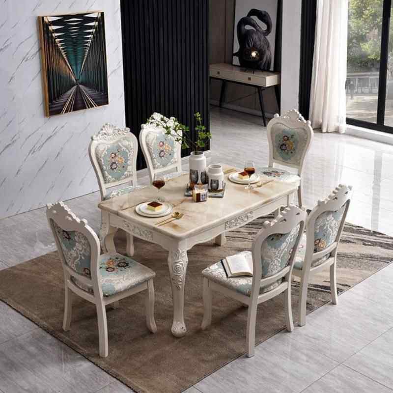 欧式餐桌椅组合现代简约家用小户型简欧长方形大理石饭桌实木桌子