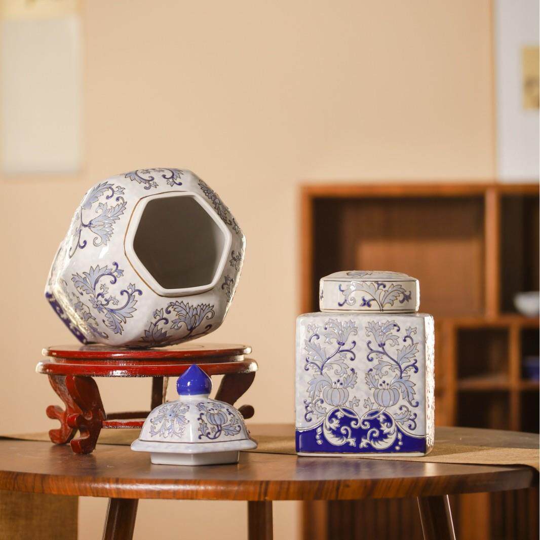 陶瓷摆件创意家居装饰电视柜工艺品带盖密封罐子圆形陶瓷储物罐