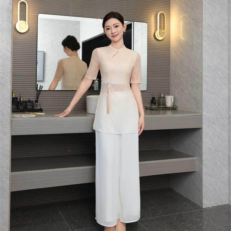 夏天足浴店足疗技师工作服采耳技师按摩技师服气质套装女唐越
