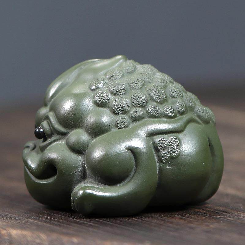 宜兴紫砂茶宠貔貅民国绿泥金如意金蟾雕塑茶具茶盘工艺品摆件