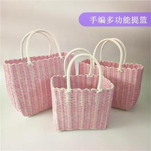 花藤编轻便藤篮子外出透气田园手工防水手提篮买菜塑料编织竹编工