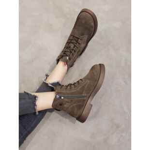 店主自留新款 真皮磨砂马丁靴女2025秋冬厚底英伦风百搭加绒短靴