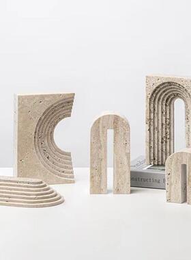 创意抽象几何体大理石摆件样板间书房石头装饰民宿拱门艺术摆设品