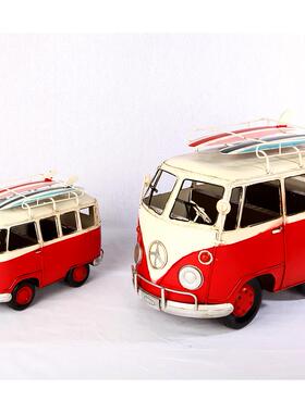 复古铁皮大众甲壳虫面包公交巴士汽车迷你房车模型仿真家居小摆件