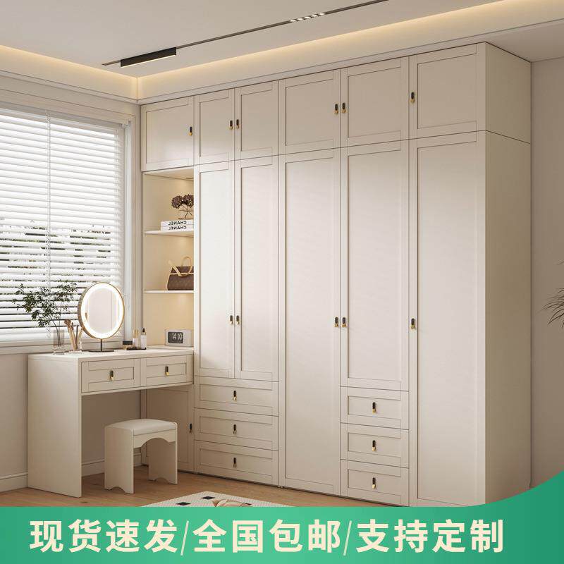 实木法式衣柜卧室家用现代简约转角书桌柜经济型带抽屉收纳衣橱
