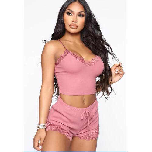 Pajama set, women's sleeveless lace patchwork ice silk